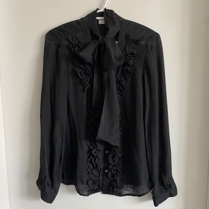 Frame Blouse with Ruffles and Neck Ties